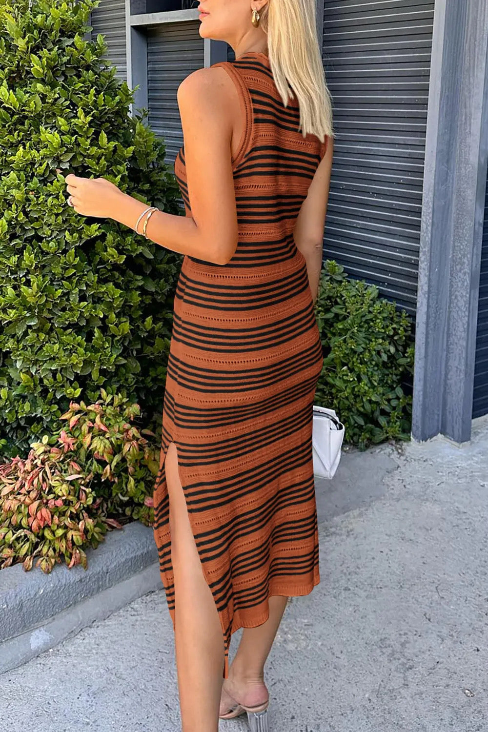 Stripe down midi dress