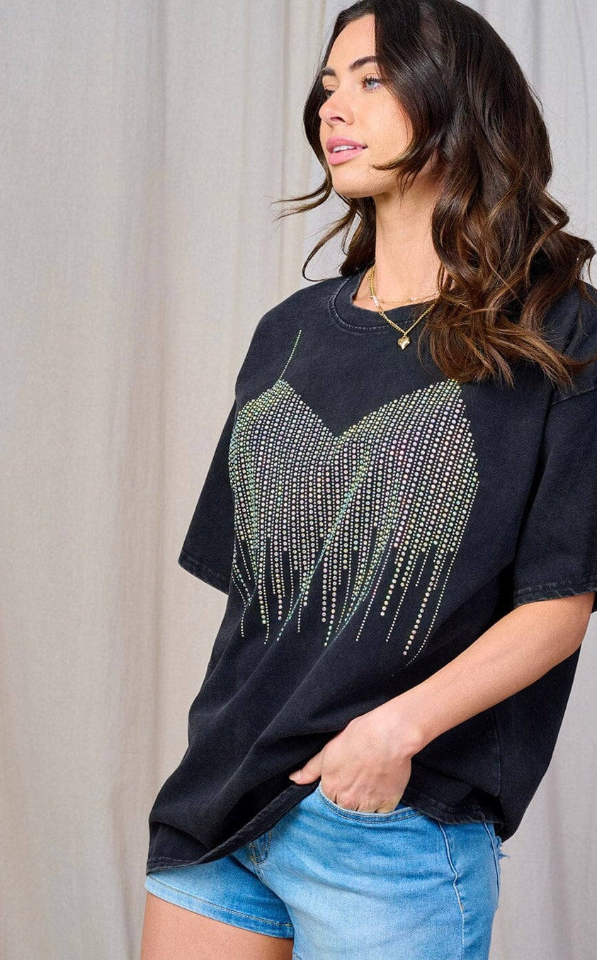 Oversized acid wash Rhinestone T shirt