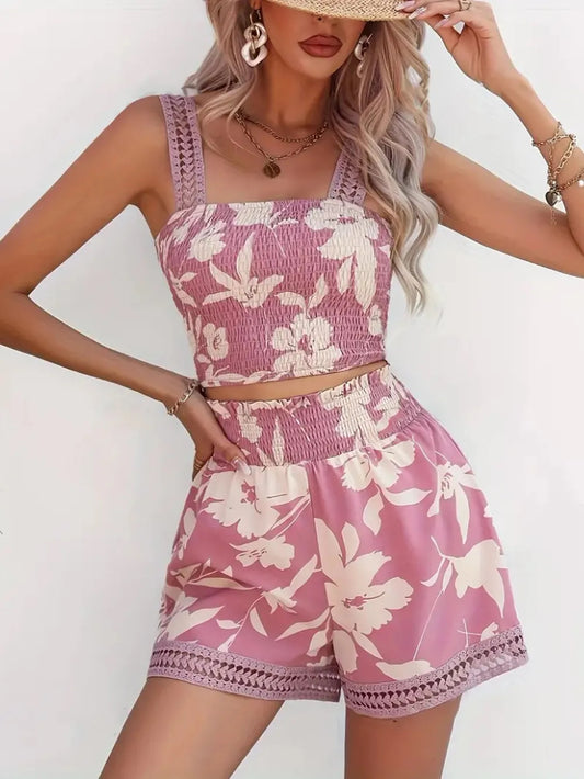 Smocked Printed Shorts Set