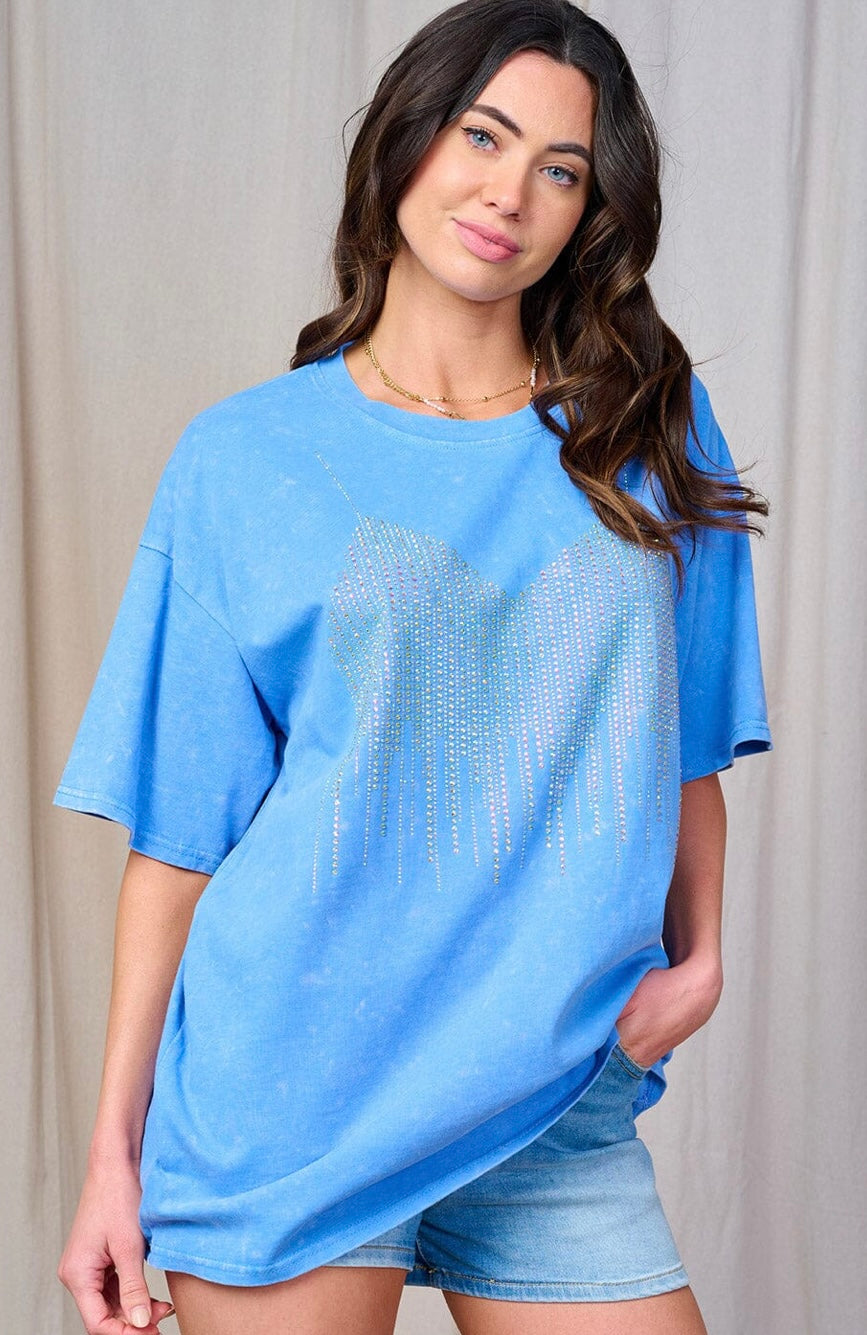 Oversized acid wash Rhinestone T Shirt