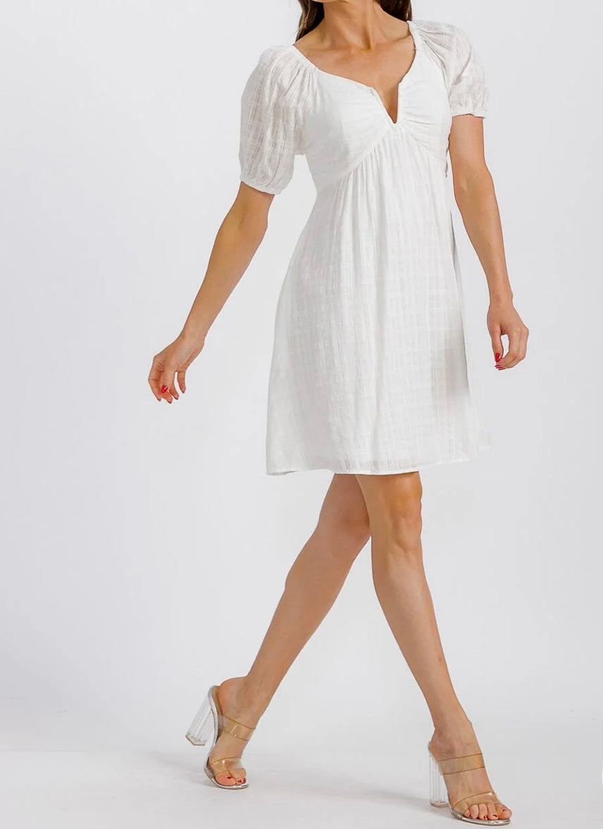 White Roses V-NECK SMOCK OPEN BACK MINI DRESS