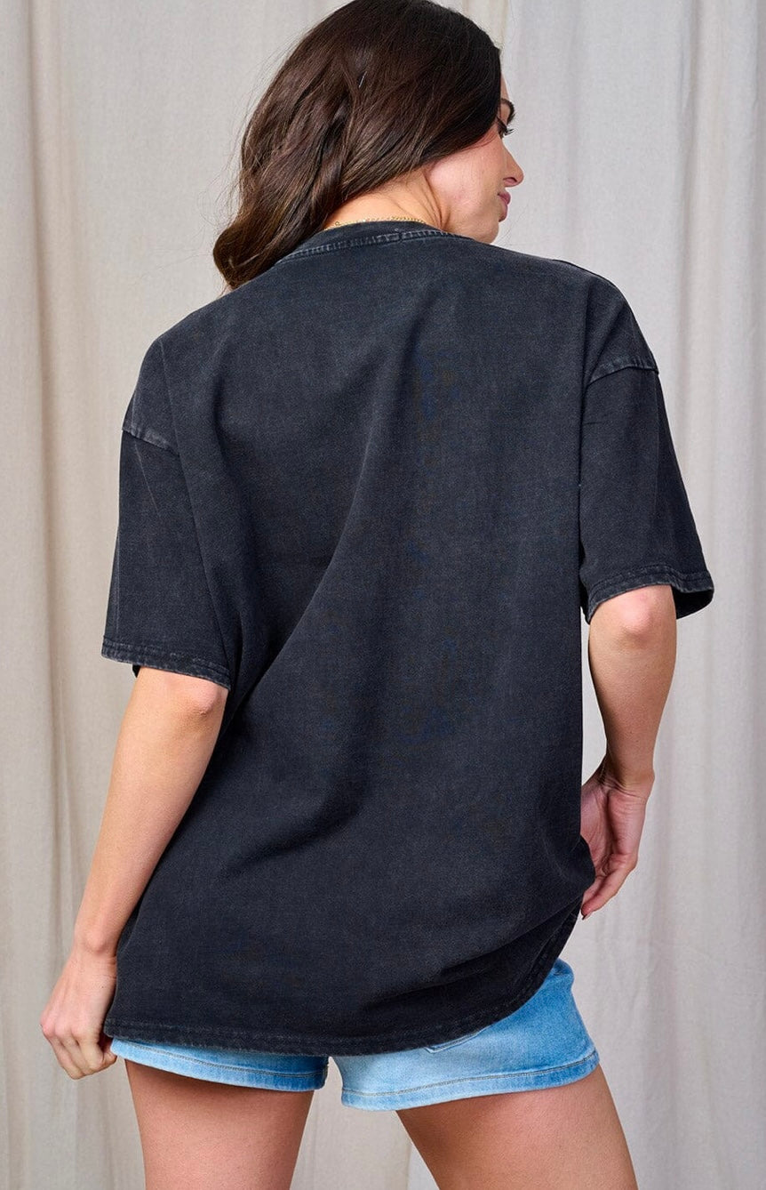 Oversized acid wash Rhinestone T Shirt