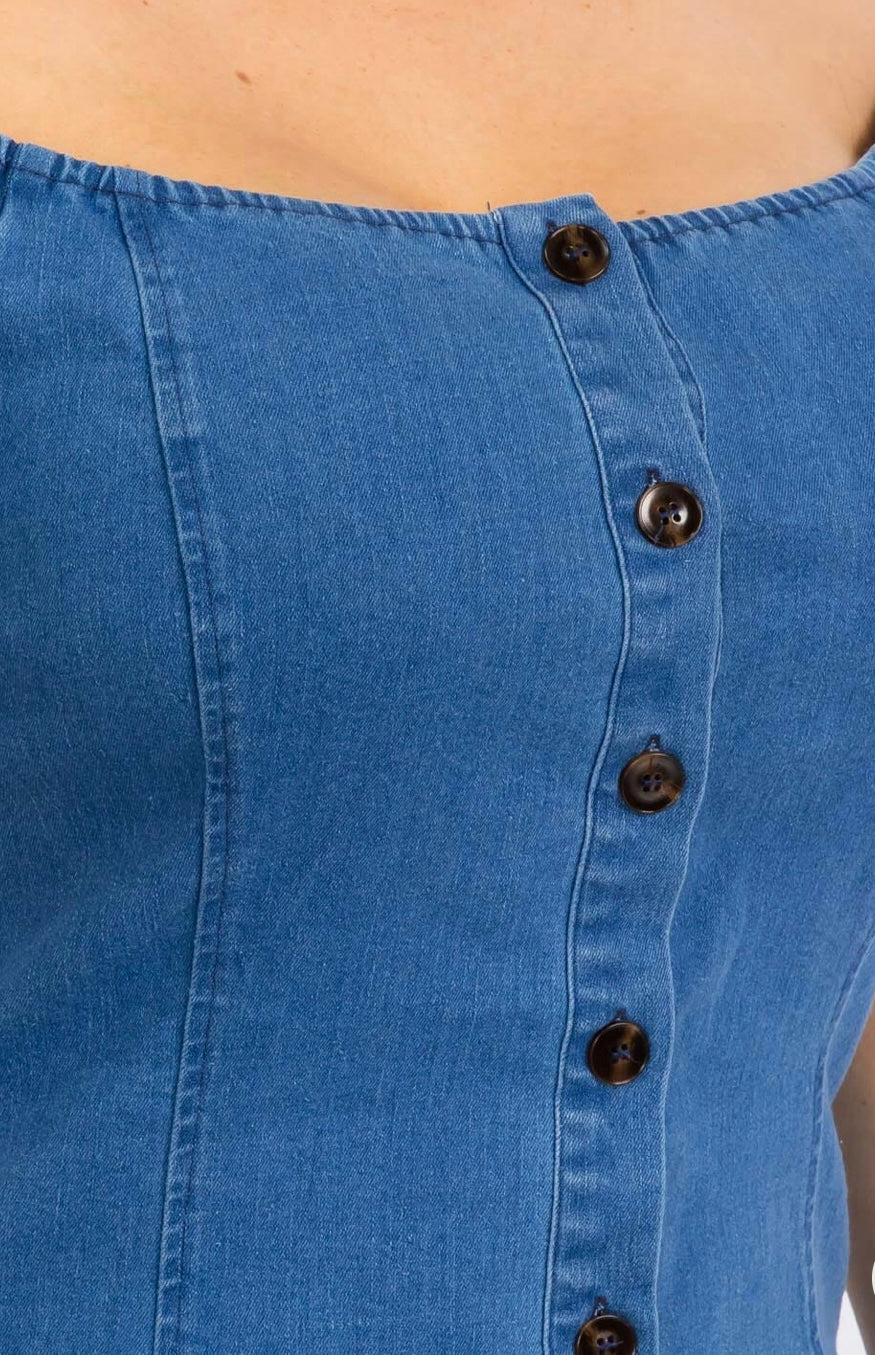 PLUS SIZE SHORT SLEEVE BUTTON CLOSURE BODYCON DENIM MINI DRESS