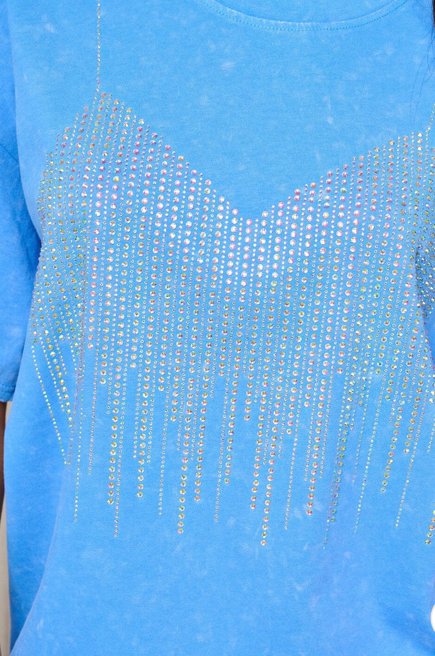 Oversized acid wash Rhinestone T shirt