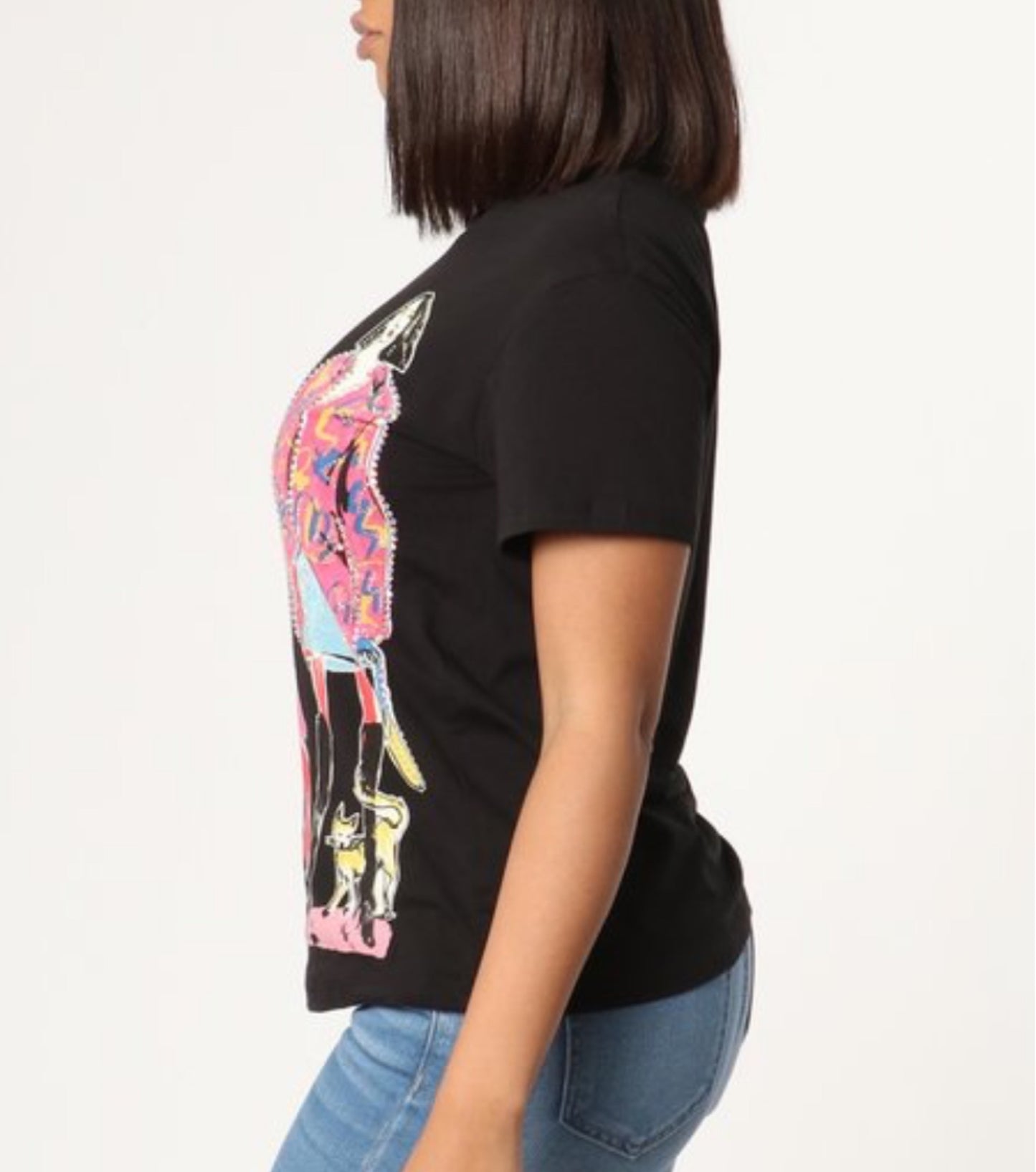 RHINESTONES DETAIL GRAPHIC TOP
