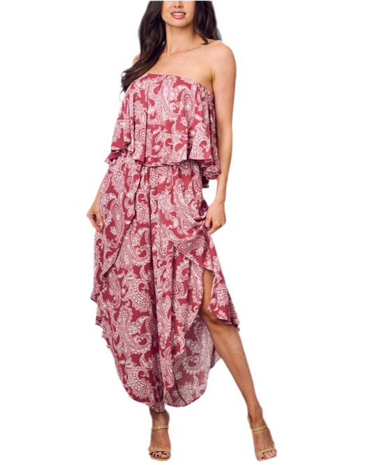 SLEEVELESS RUFFLE MULTI PRINT JUMPSUIT