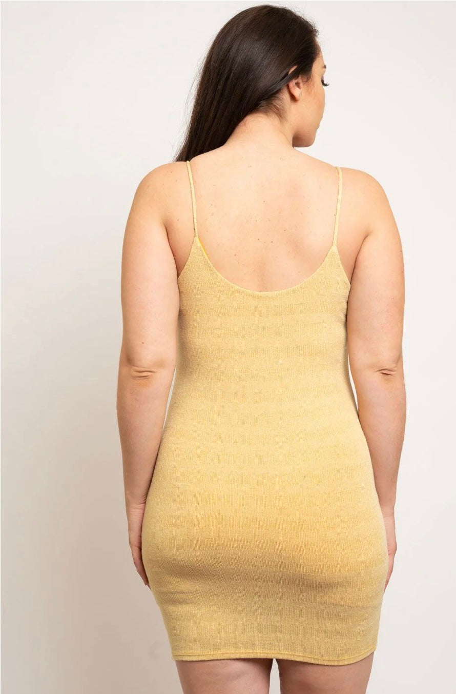PLUS SIZE SLEEVELESS V-NECK BODYCON SPAGHETTI MINI DRESS