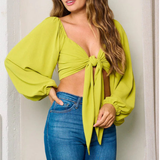 LONG SLEEVES FRONT TIE CROP TOP