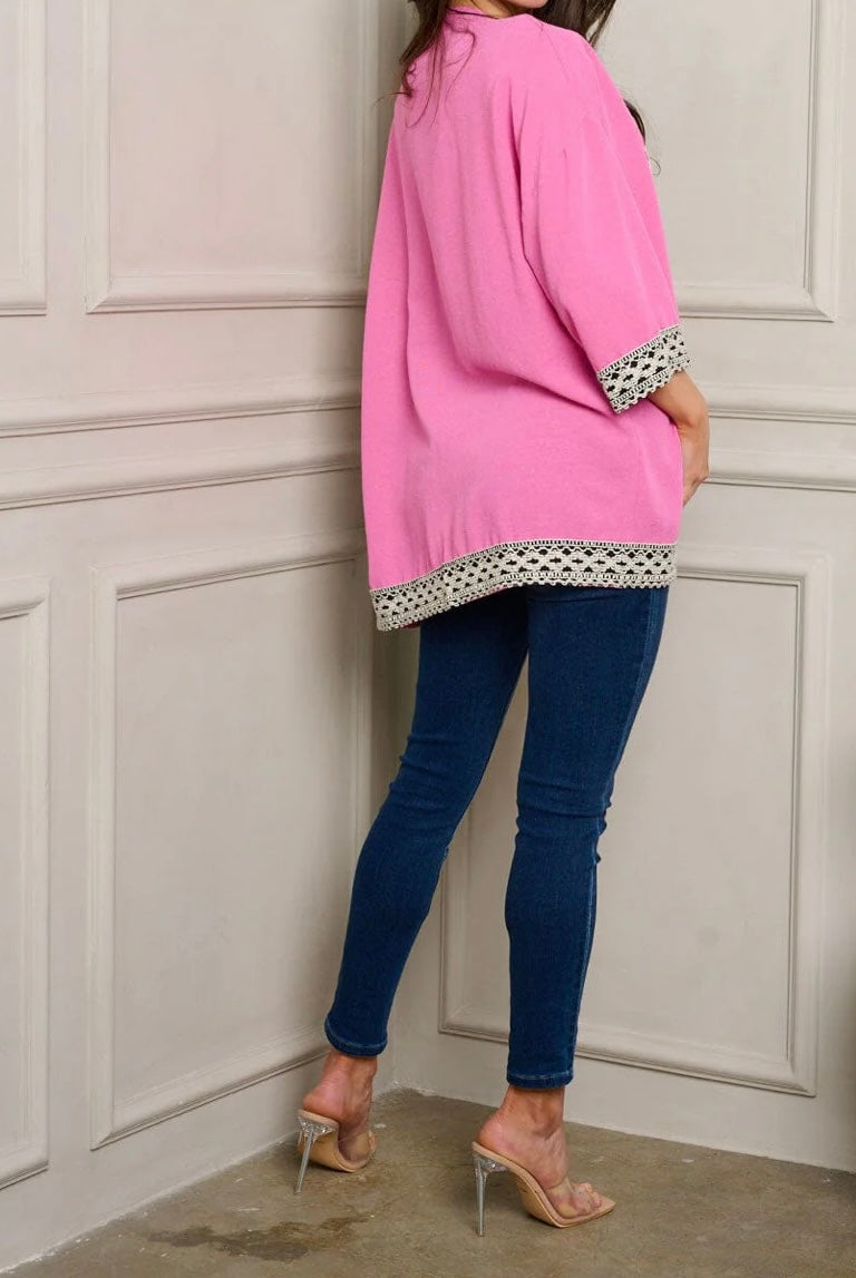WOMEN'S SHORT SLEEVE OPEN FRONT DETAILED CARDIGAN