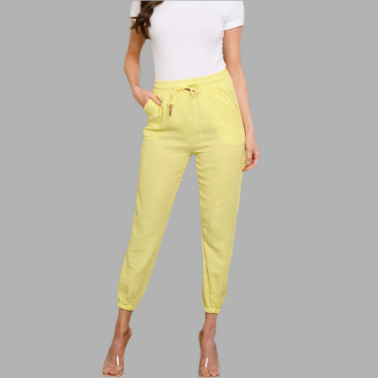 WOMEN'S SELF TIE POCKETS JOGGER PANTS