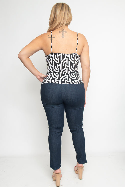 Plus size Abstract Curve Print Spaghetti Top