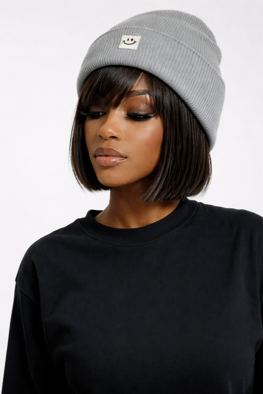 WOMEN'S BEANIE HAT with smiley face embroideries