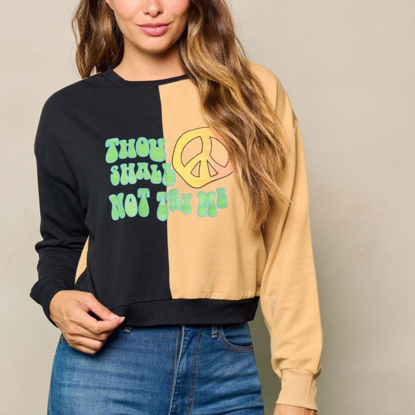 Low In Stock LONG SLEEVES COLORBLOCK GRAPHIC TOP