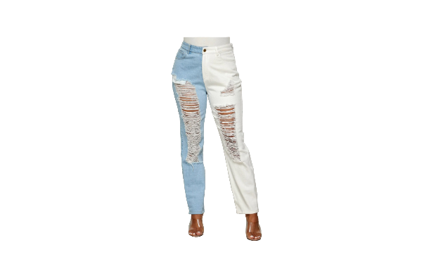 WOMEN'S COLORBLOCK DISTRESS DENIM JEANS