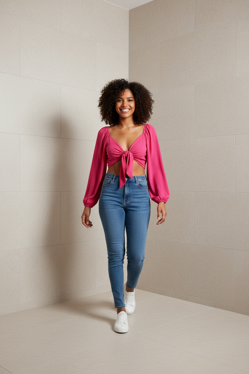 Update LONG SLEEVES TIE front CROP TOP