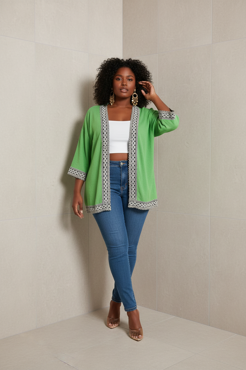 WOMEN'S SHORT SLEEVE OPEN FRONT DETAILED CARDIGAN