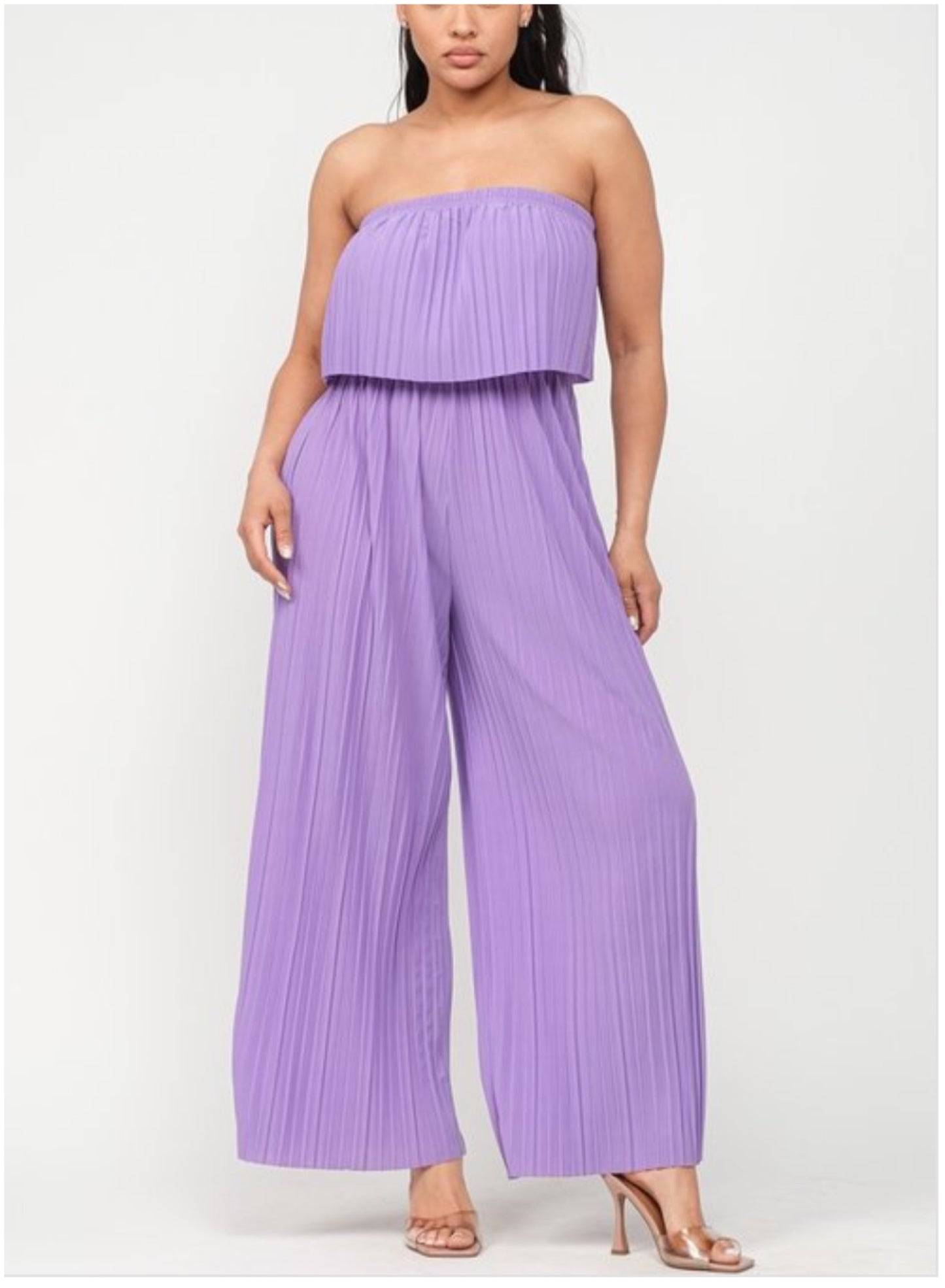 PLEATED OFF SHOULDER JUMPSUIT
