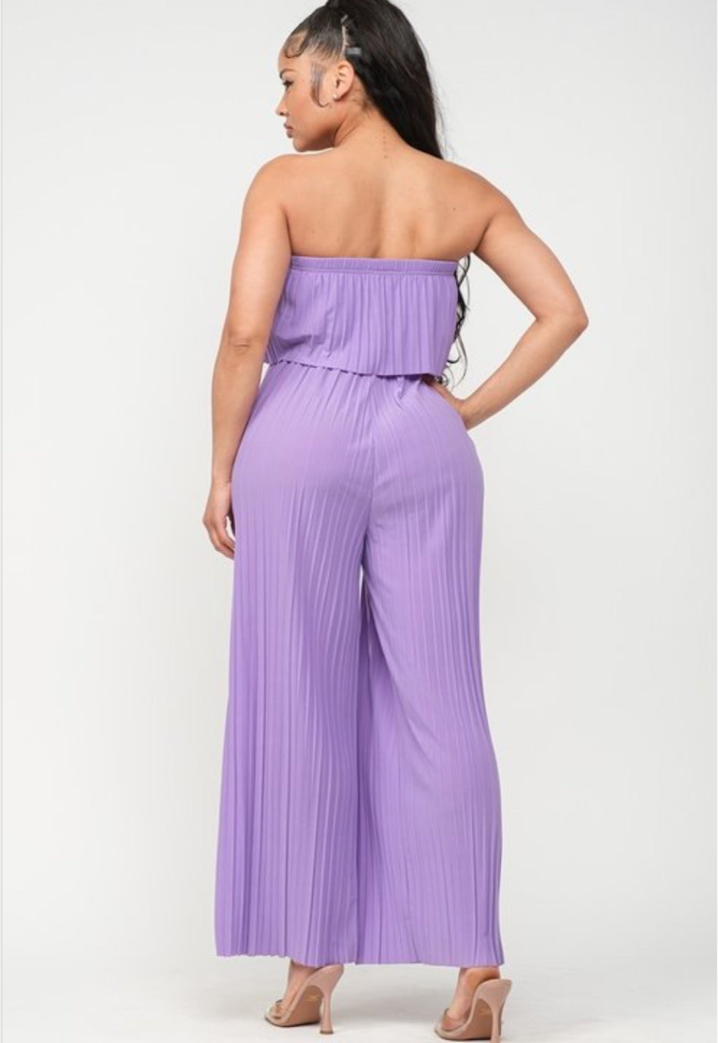 PLEATED OFF SHOULDER JUMPSUIT