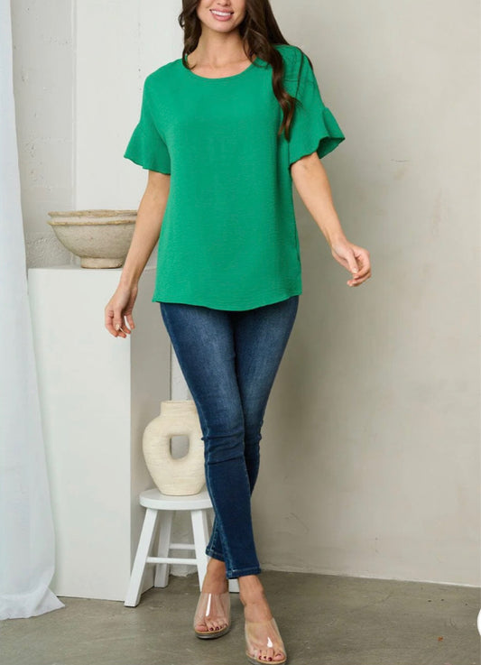 WOMEN'S SHORT RUFFLE SLEEVE TUNIC TOP