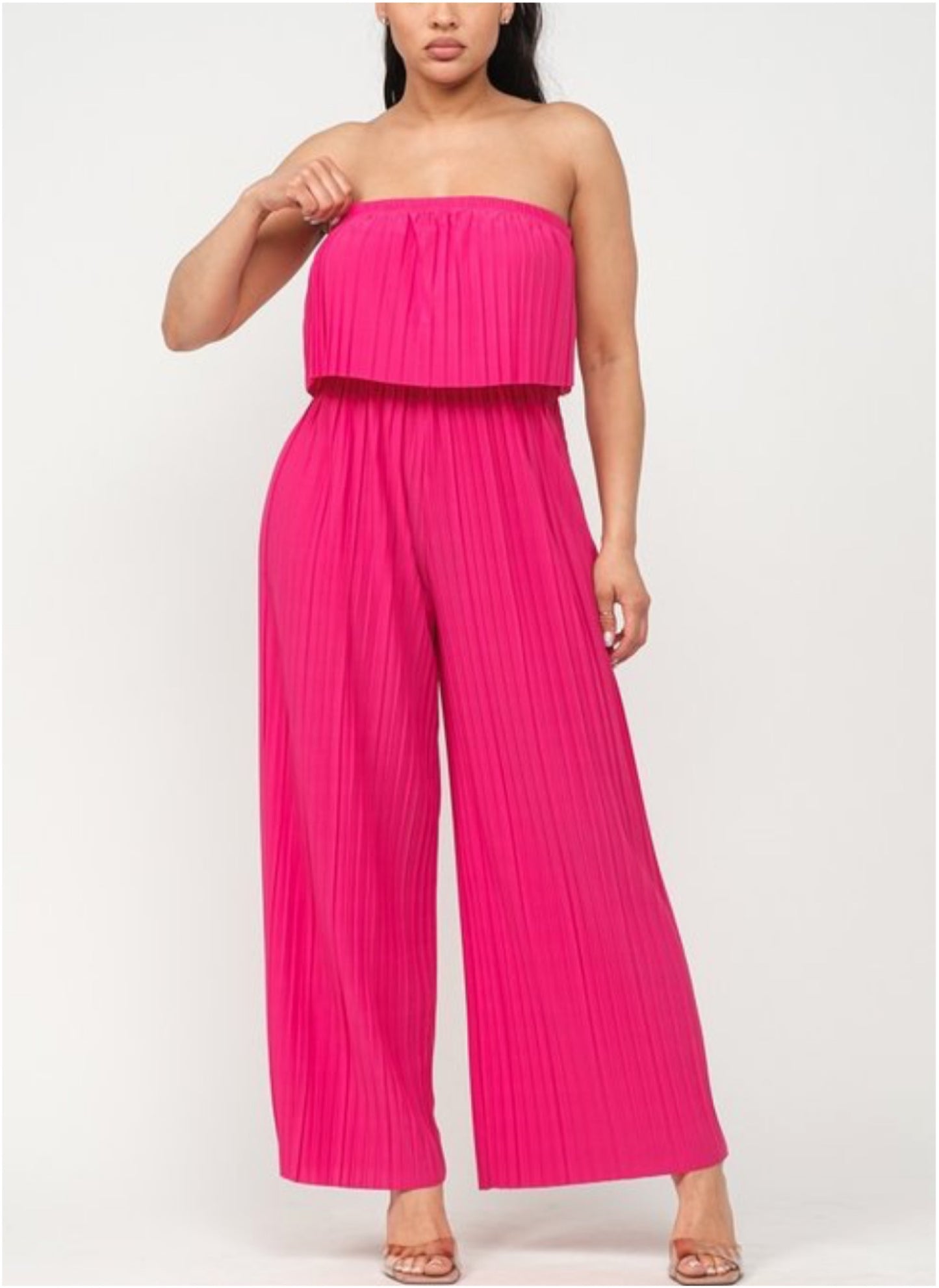 PLEATED OFF SHOULDER JUMPSUIT