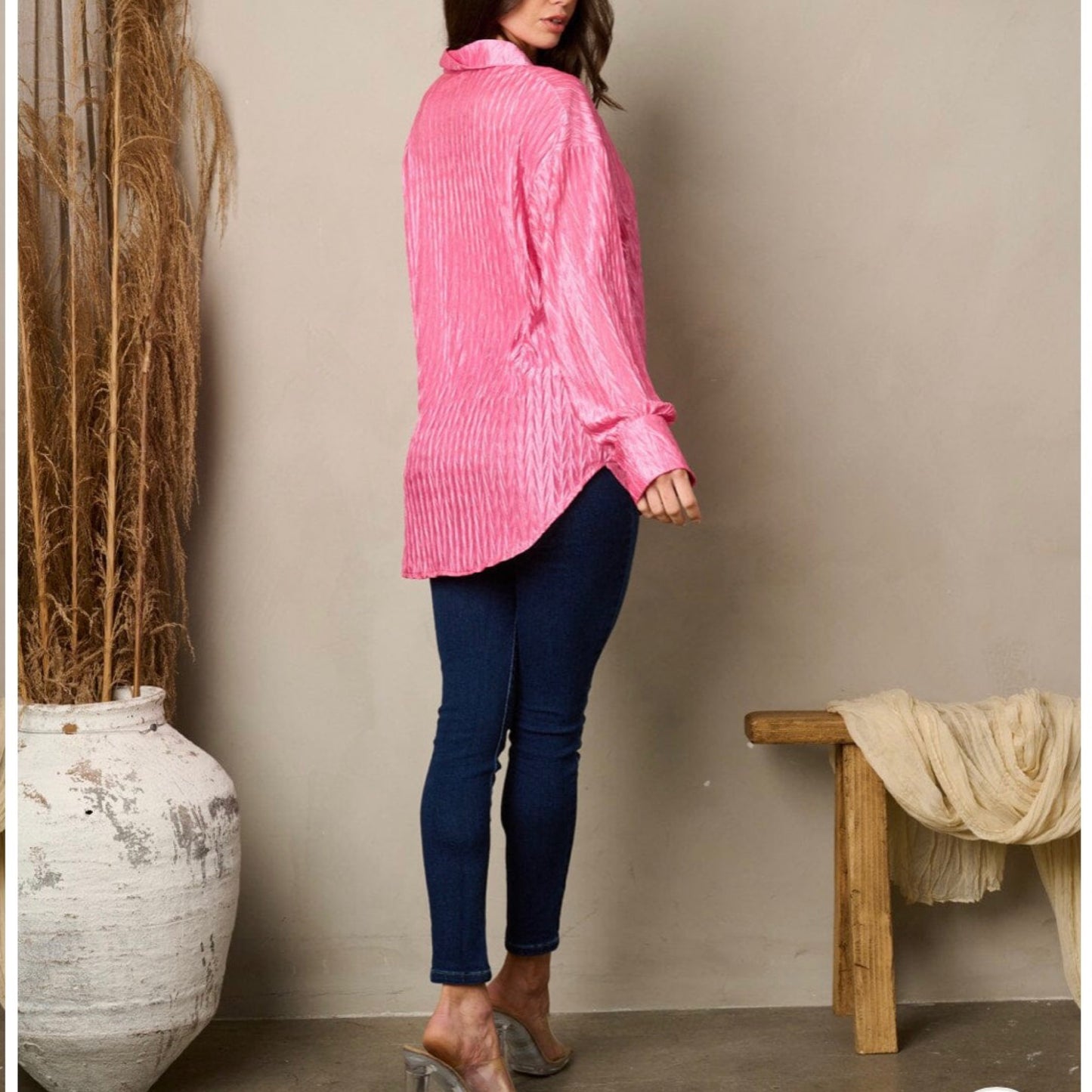 WOMEN'S LONG SLEEVE BUTTON UP SILK LOOSE FIT TOP