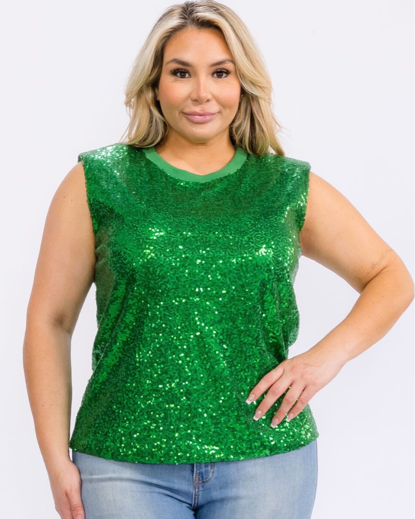 PLUS SIZE SLEEVELESS SEQUINS BLOUSE TOP