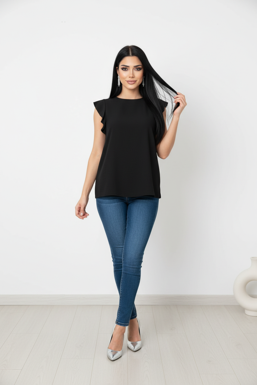 WOMEN'S SHORT RUFFLE SLEEVE TUNIC TOP