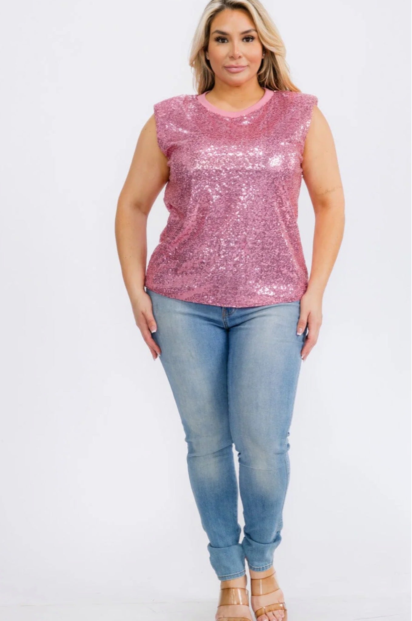 PLUS SIZE SLEEVELESS SEQUINS BLOUSE TOP