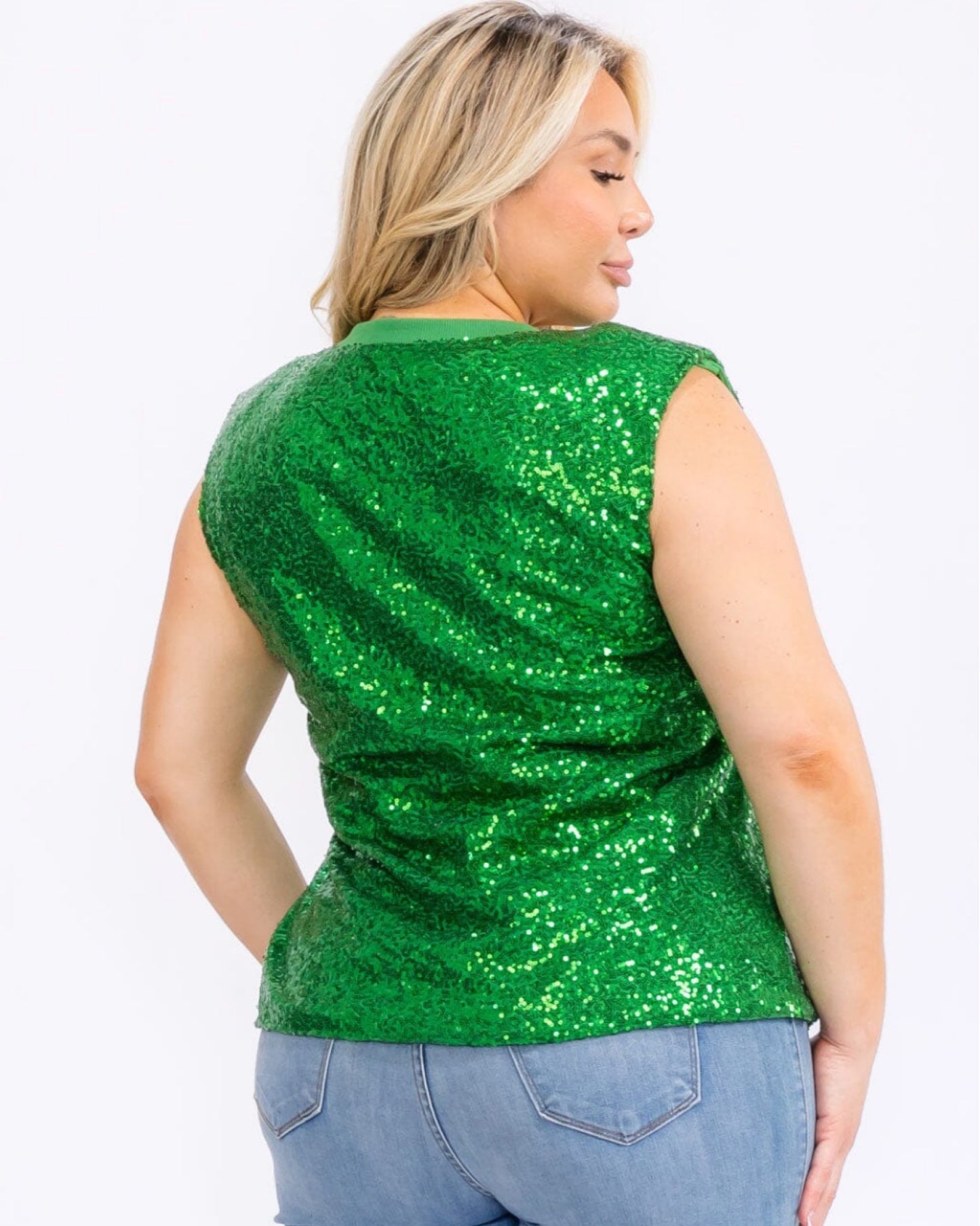 PLUS SIZE SLEEVELESS SEQUINS BLOUSE TOP