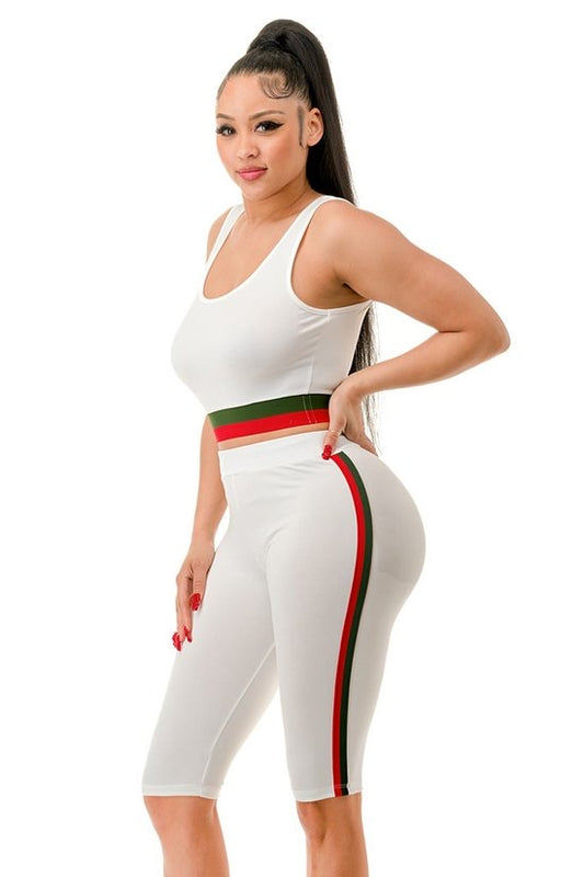Red and Green Side Stripe Short and Cropped Tank Top
Sets