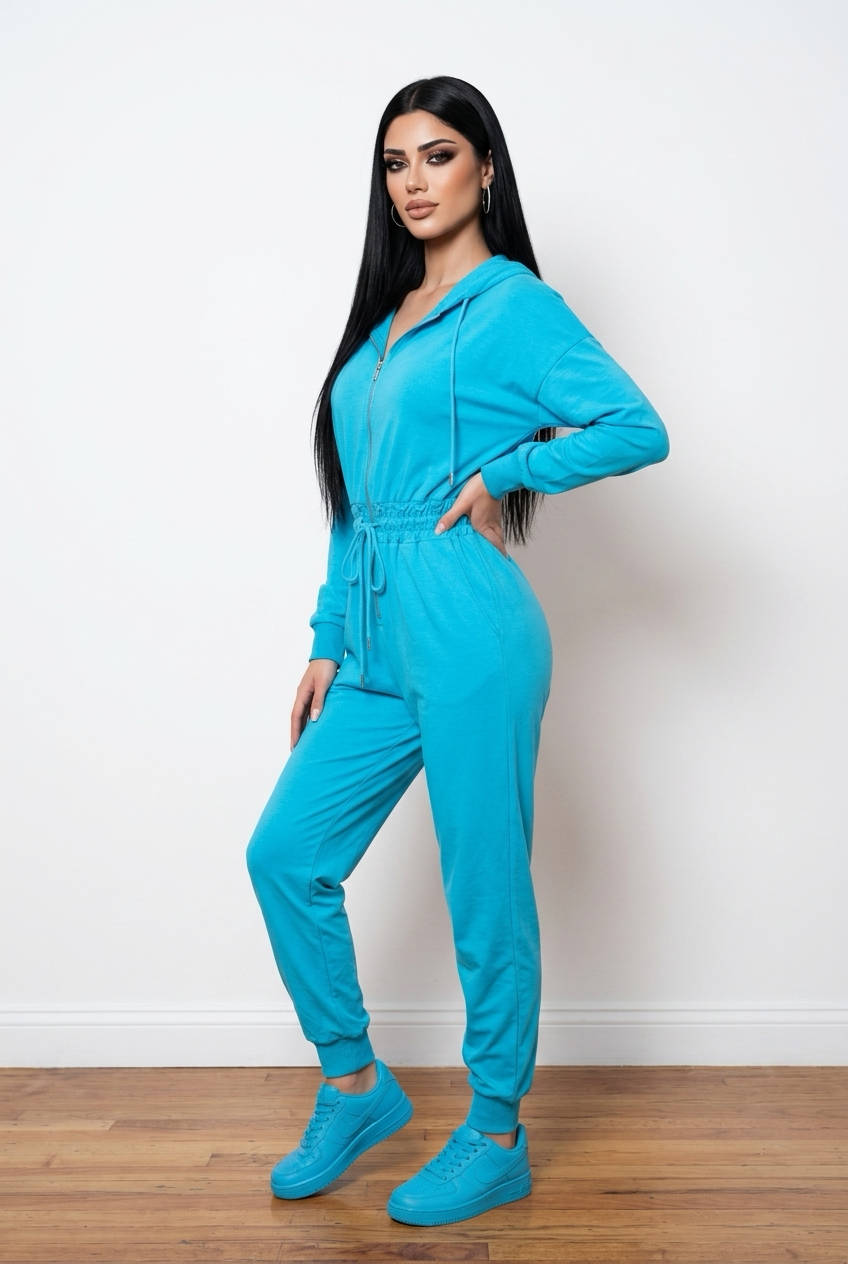 Drawstring long sleeve jumpsuit with pockets