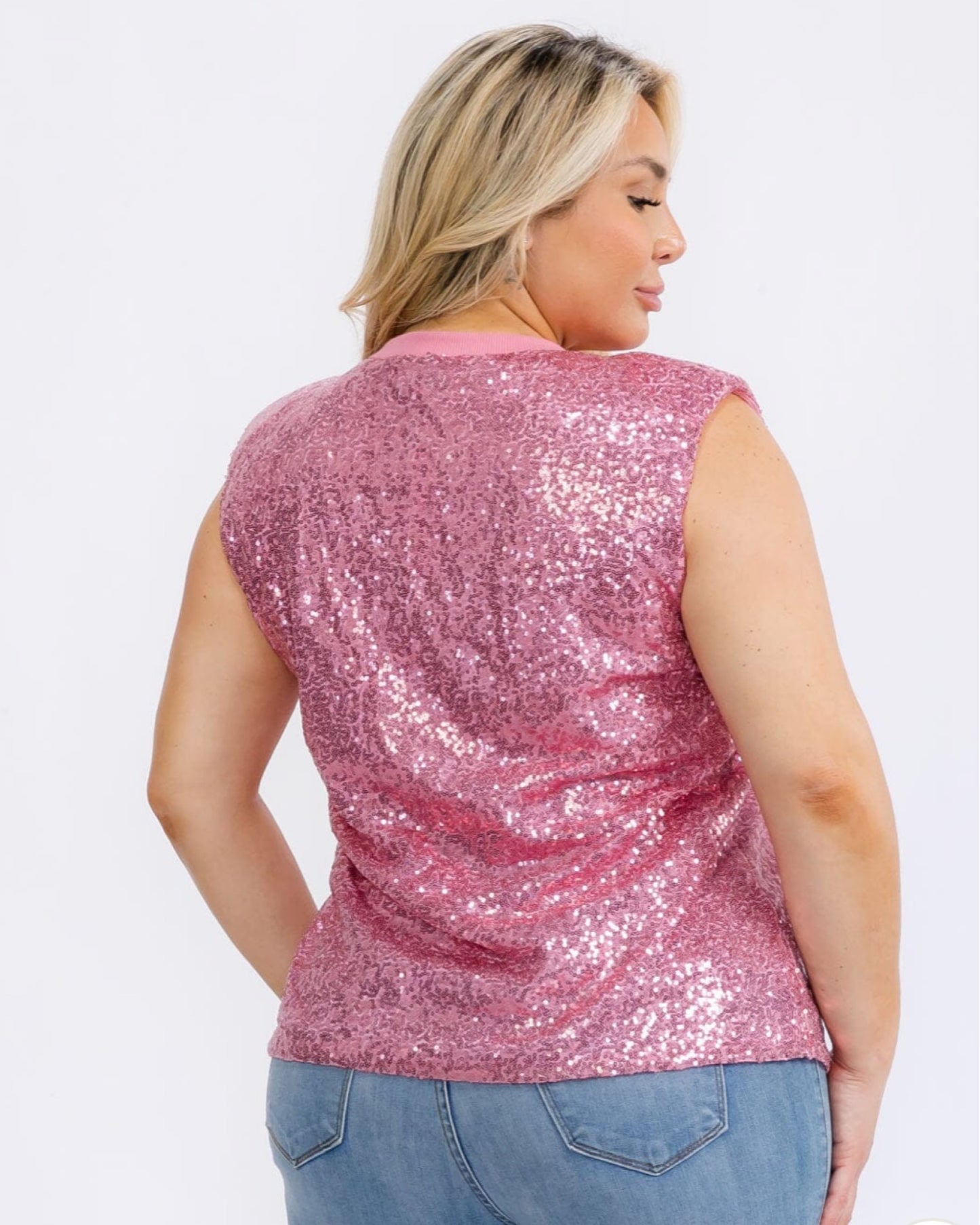 PLUS SIZE SLEEVELESS SEQUINS BLOUSE TOP