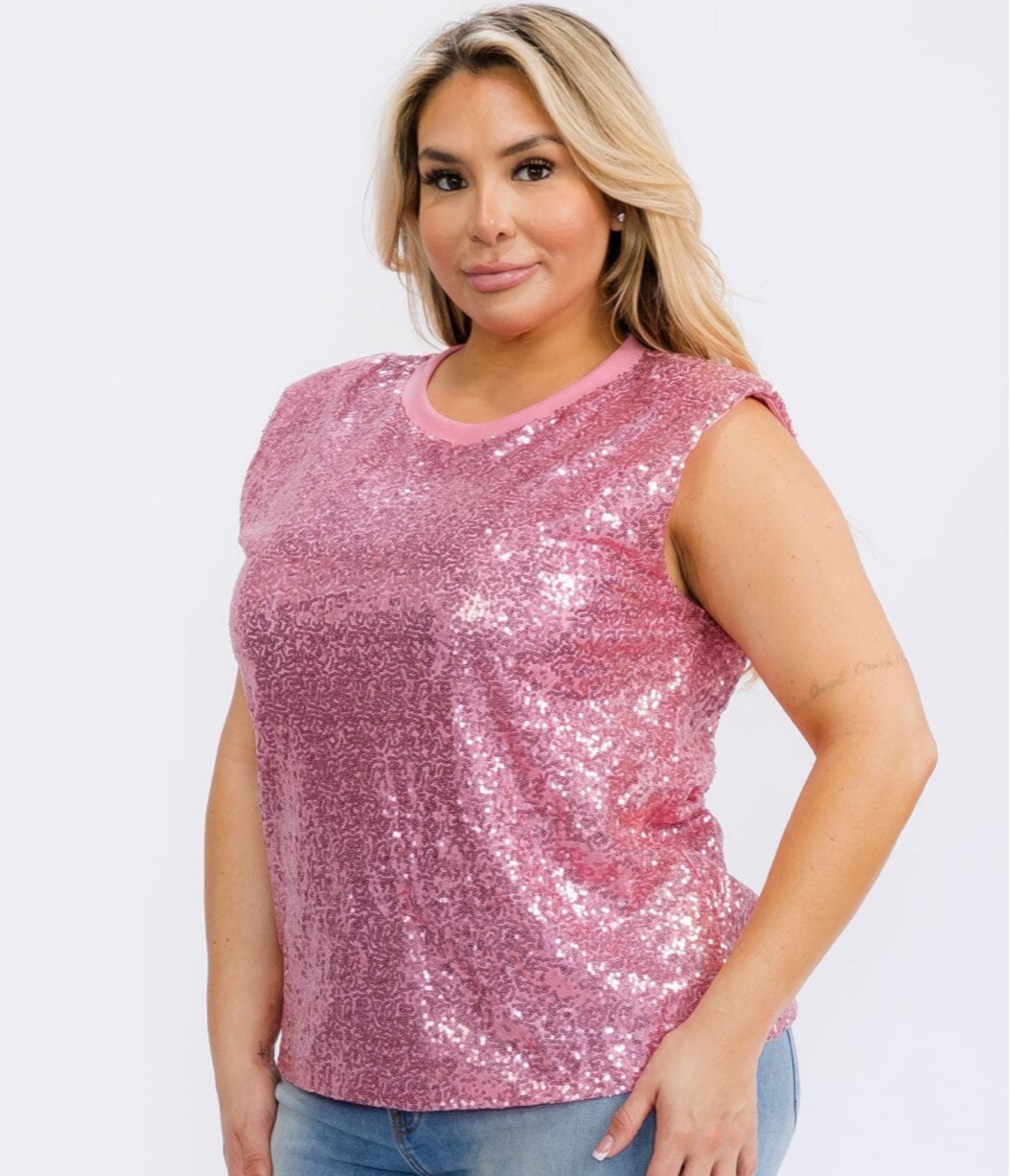 PLUS SIZE SLEEVELESS SEQUINS BLOUSE TOP