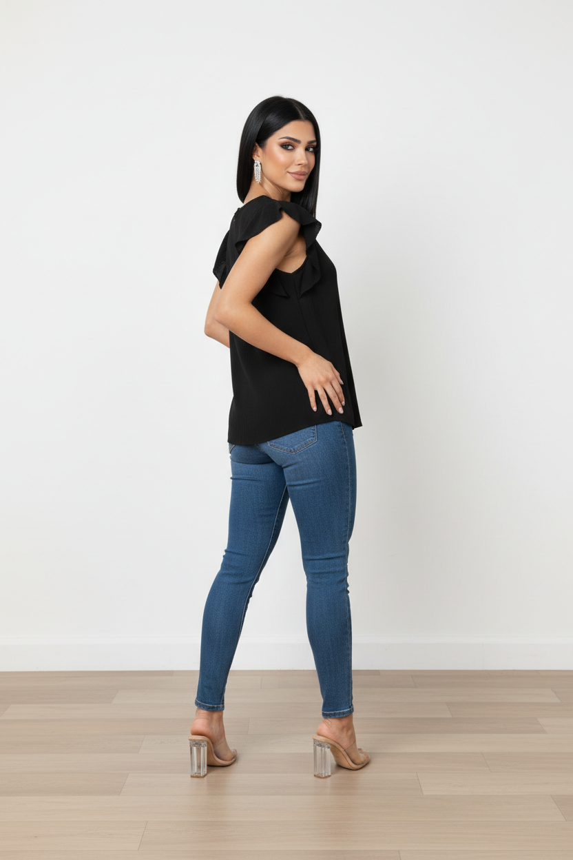 WOMEN'S SHORT RUFFLE SLEEVE TUNIC TOP