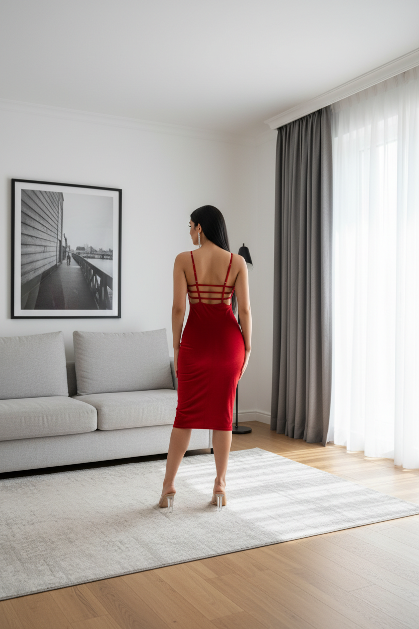 PATTERN BACK CROSS STRAP VELVET DRESS
SPAGHETTI STRAP