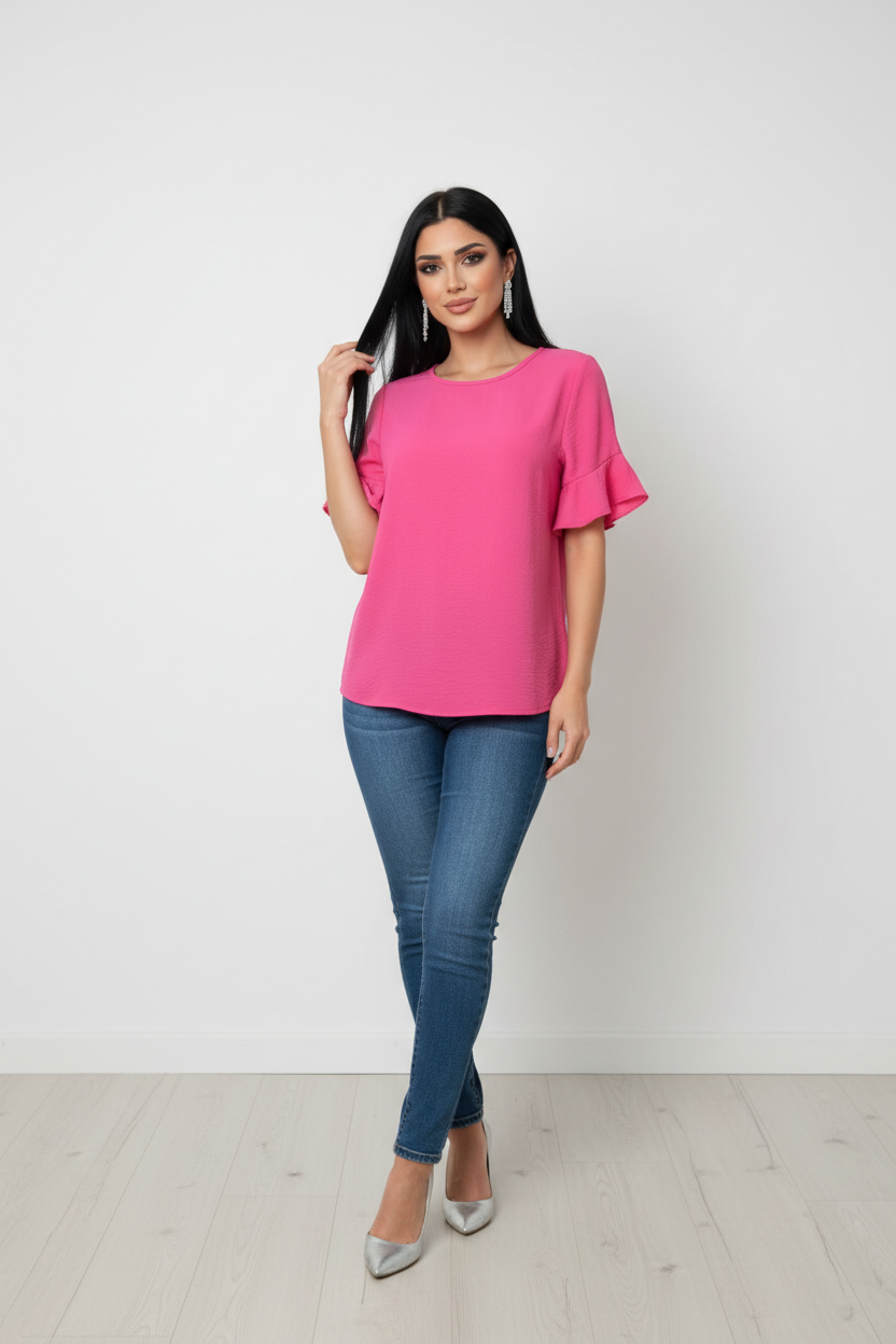 SHORT RUFFLE SLEEVE TUNIC TOP