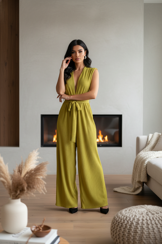SLEEVELESS PLEATED JUMPSUIT