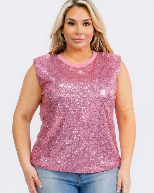 PLUS SIZE SLEEVELESS SEQUINS BLOUSE TOP