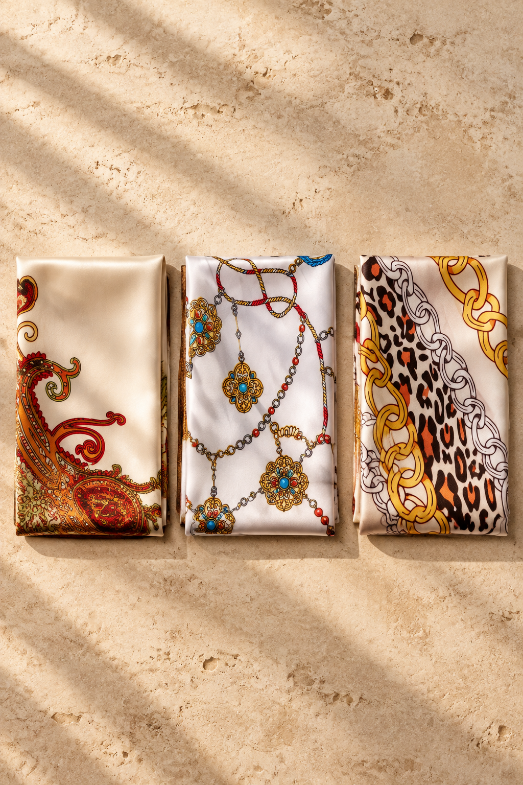 FASHION ASSORTED COLORS MULTI PRINT SATIN SCARFS