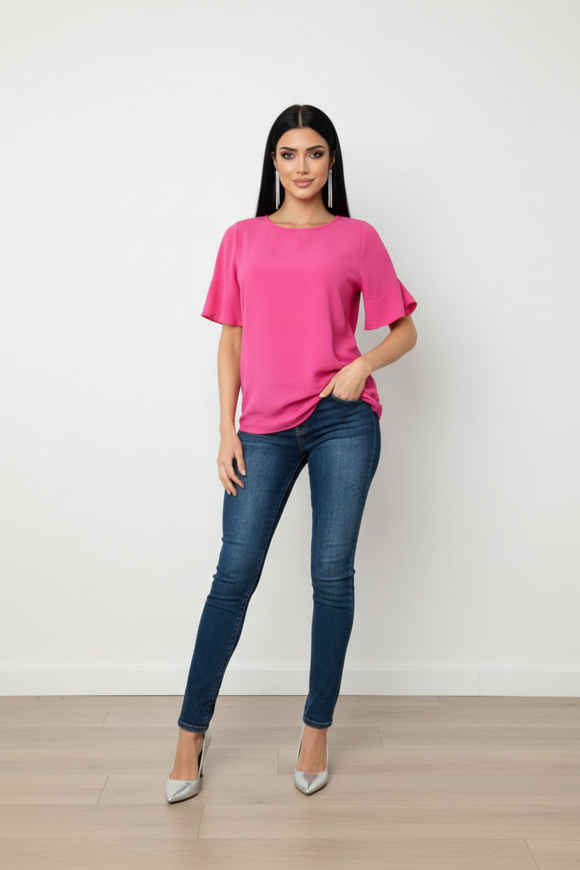 SHORT RUFFLE SLEEVE TUNIC TOP