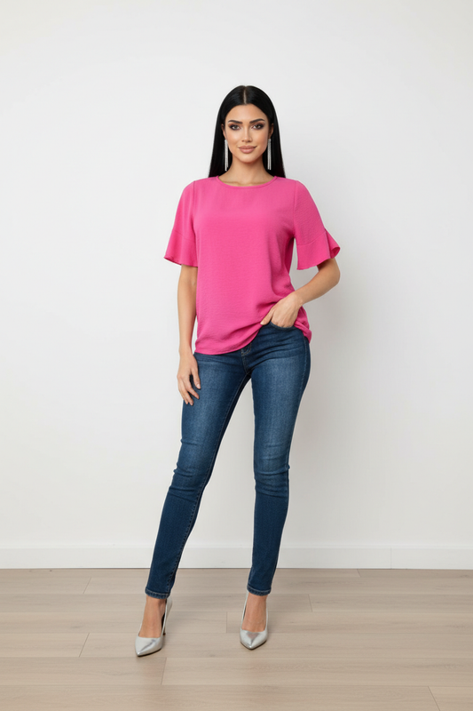 SHORT RUFFLE SLEEVE TUNIC TOP