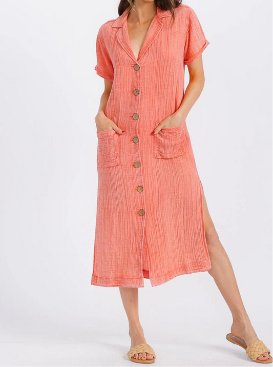 Springtime POCKETS WASHED MIDI DRESS