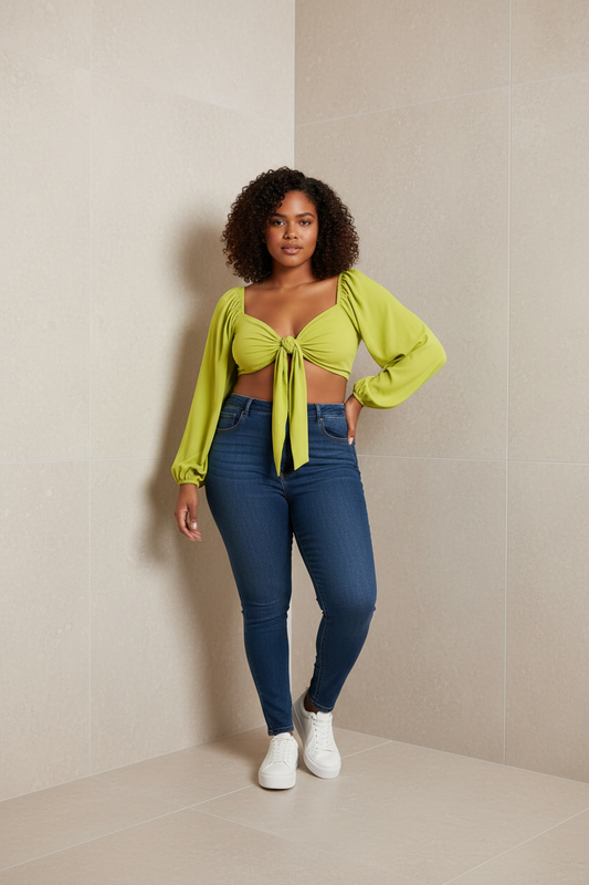 Update LONG SLEEVES TIE front CROP TOP