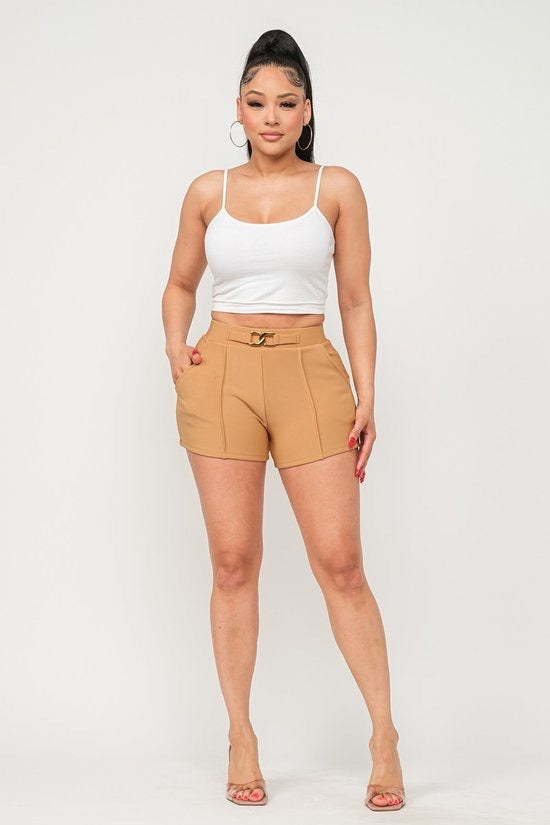 STRETCHY SCUBA SHORTS WITH BUCKLE AND SIDE POCKETS
