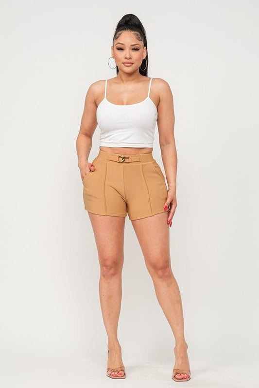 STRETCHY SCUBA SHORTS WITH BUCKLE AND SIDE POCKETS