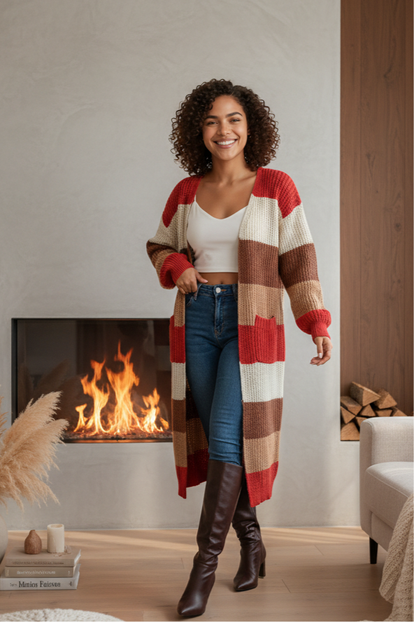 Color Block Open Front Longline Cardigan