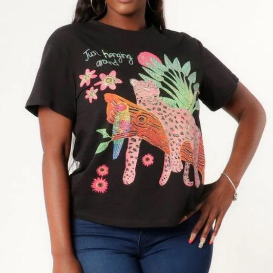 JAGUAR JEWEL PATTER ROUND NECK T-SHIRT