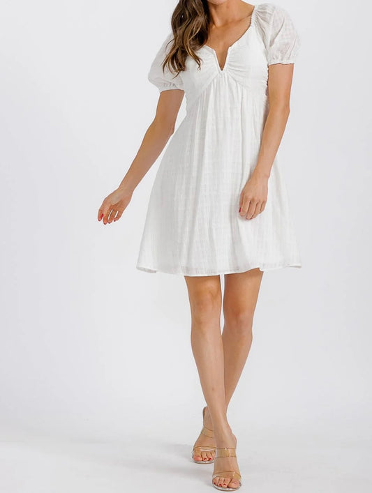White Roses V-NECK SMOCK OPEN BACK MINI DRESS