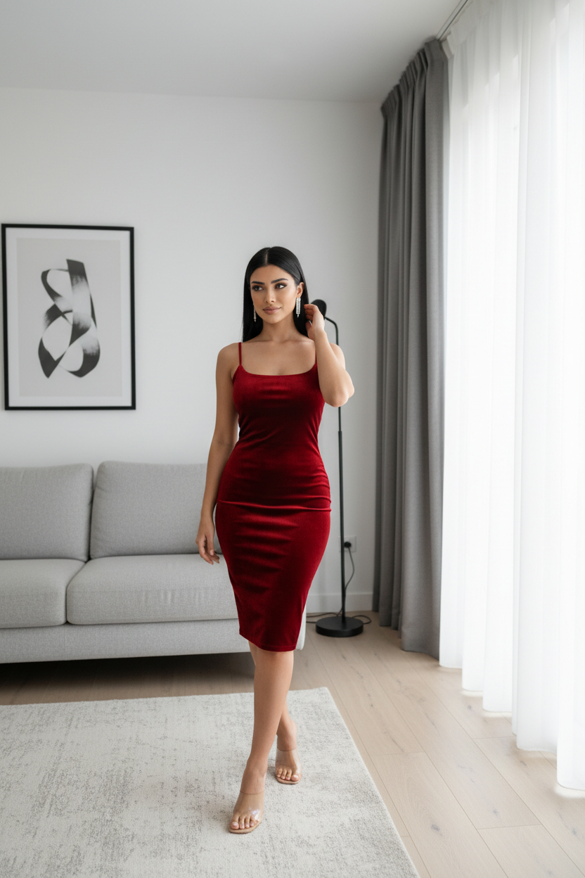 PATTERN BACK CROSS STRAP VELVET DRESS
SPAGHETTI STRAP