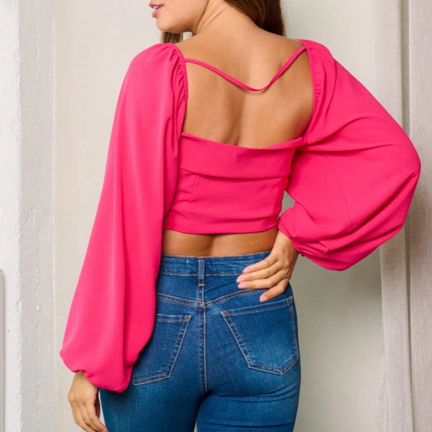 WOMEN'S LONG SLEEVES FRONT TIE CROP TOP